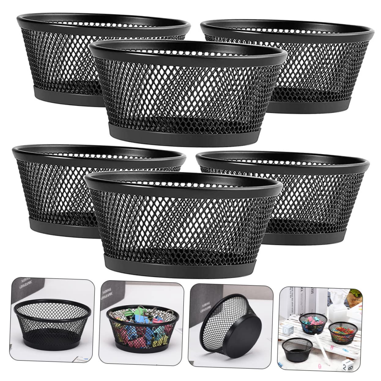 Homoyoyo 6 Pièces Porte-Trombones pour Bureau, Conteneur à Trombones en Fer Noir, Panier à Trombones Maille, Grosse Capacité, pour Bureau/Garçon et Filles