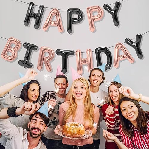 Miniatura 8 de Cartel de globos de feliz cumpleaños, letras de globos negros de Mylar de 16 pulgadas, letrero de cumpleaños, kit de globos de cumpleaños