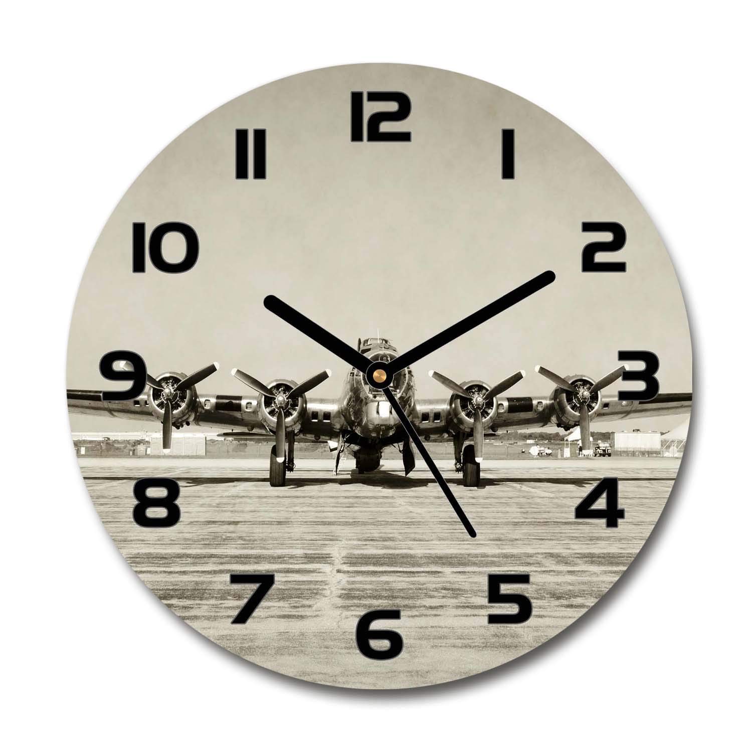 Horloge en Verre Salon Design Tulup - Décoration Murale 60x60cm Motif Bombardier Vintage