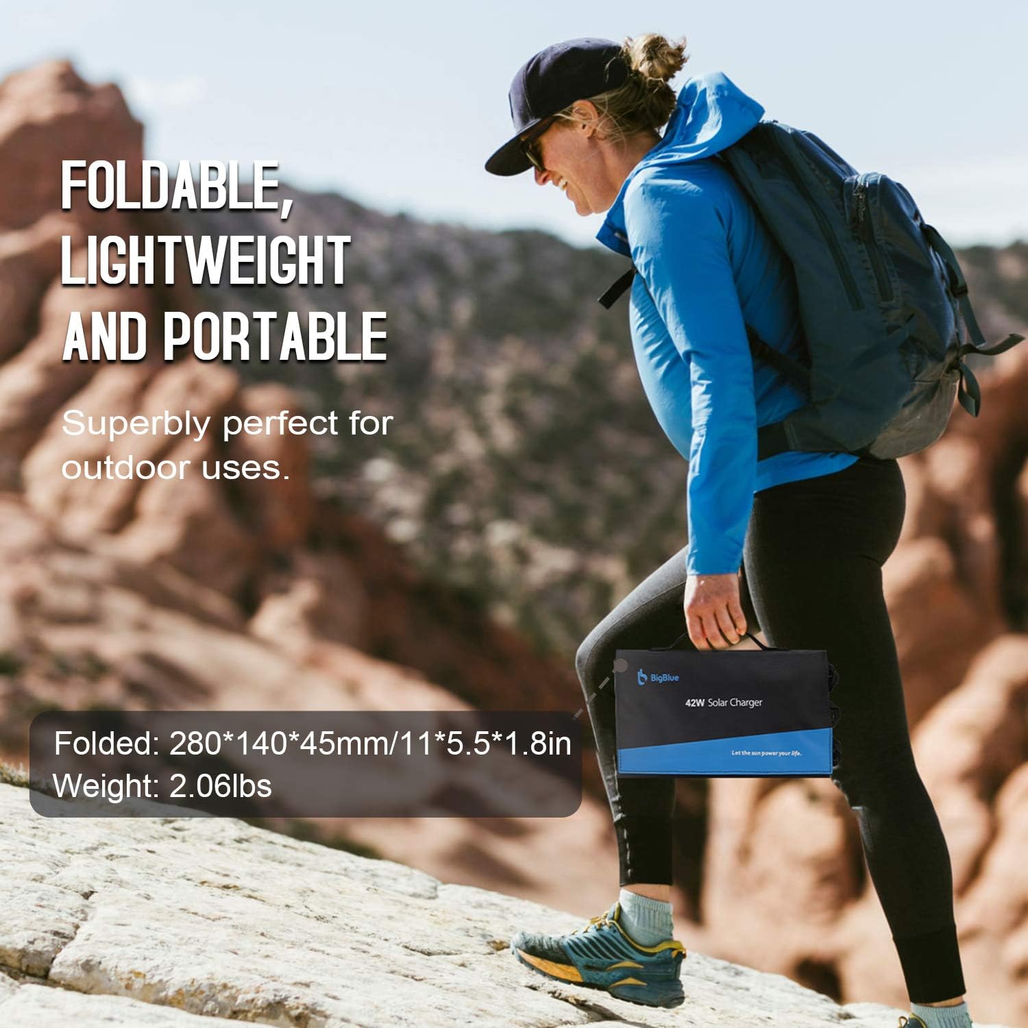 Frее Shірріng 🛒 BigBlue 42W Portable Solar Charger with Fast Charge USB and 18V/2.15A DC Output; SunPower Solar Panel Charger for Camping, Waterproof Solar Charger Compatble with Cellphones, iPad, Battery Packs etc