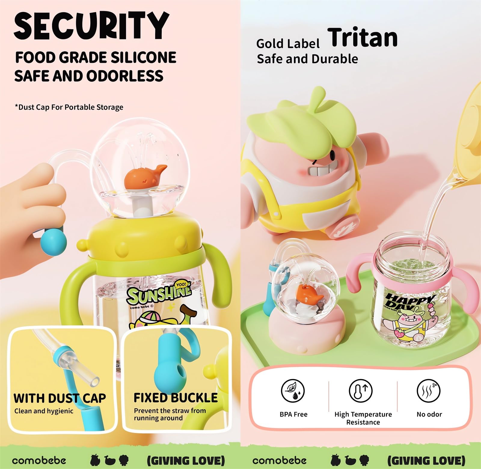 Drinking Cup with Whale Squirt 2025 Kids Weighted Sippy Cups No Spill Cute Water Bottle with Lids and Straws Leak Proof Handles ? Adjustable Strap 360 Squirting Milk Straw Training Sippy Cups (A1)