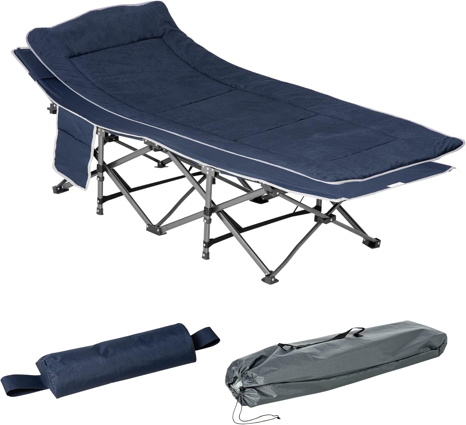 Lit De Camping Pliable Surdimensionné Pour Adultes - Gris - 75 X 25 Pouces - Avec Matelas - Neuf Sous Blister