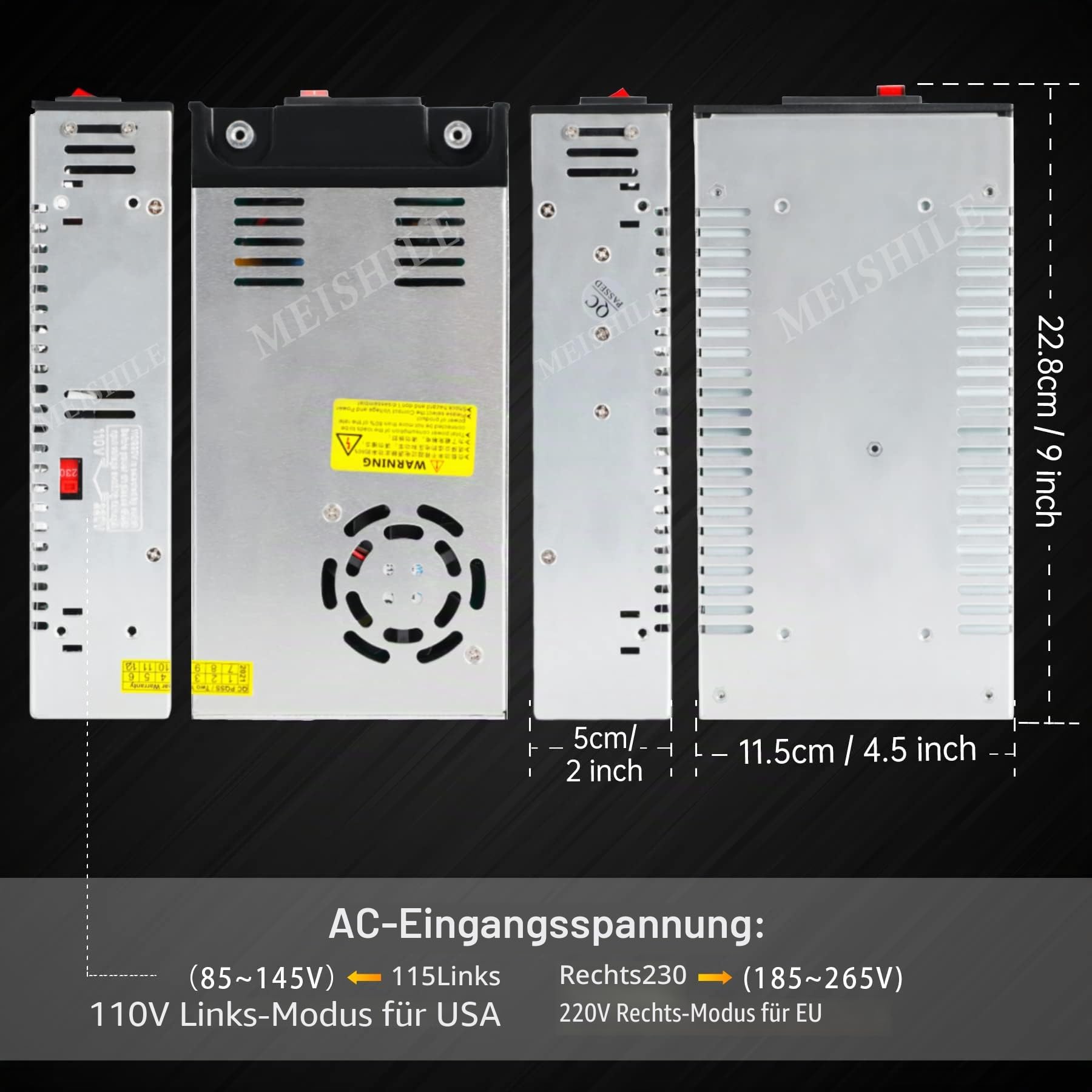 Upgrade Schalternetzteil DC 12V 50A 600W DIY Clips Taster Trafo 230V AC auf DC Netzteil Transformator Industriell 40/30A LED Lichtleiste Lampe 3D Drucker Motor Pumpe Amplifier SMPS 110V/220V Button