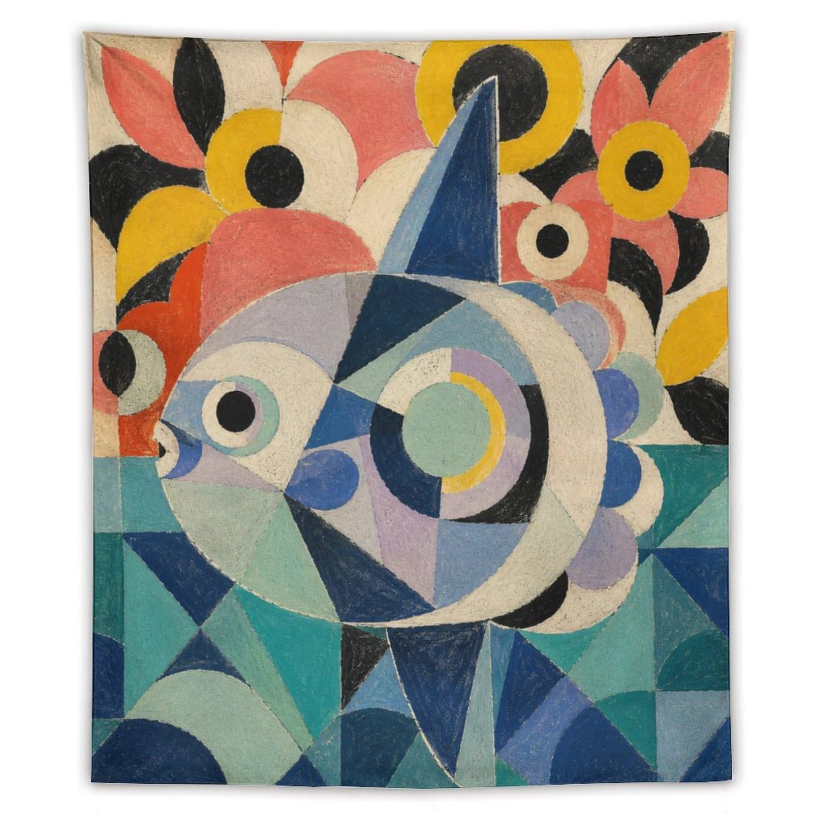 W7C8U2X3 Geometric Angelfish Wall Tapestry, Geometric Art, Ceiling Hanging