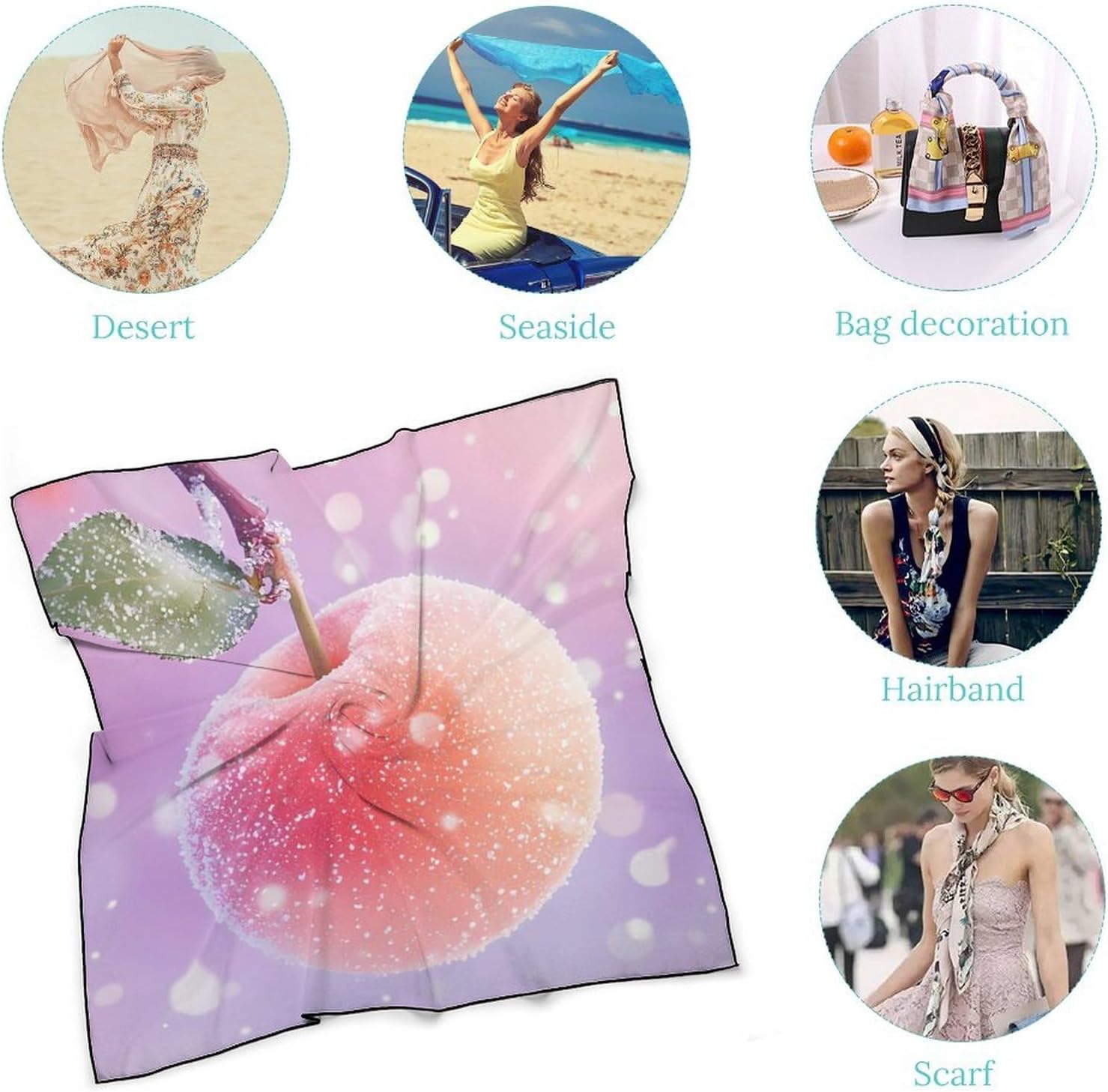 Peach Fruit Bandana Fashion Head Scarf Square Silk Scarf Print Neck Hair Scarfs for Women Men Gifts