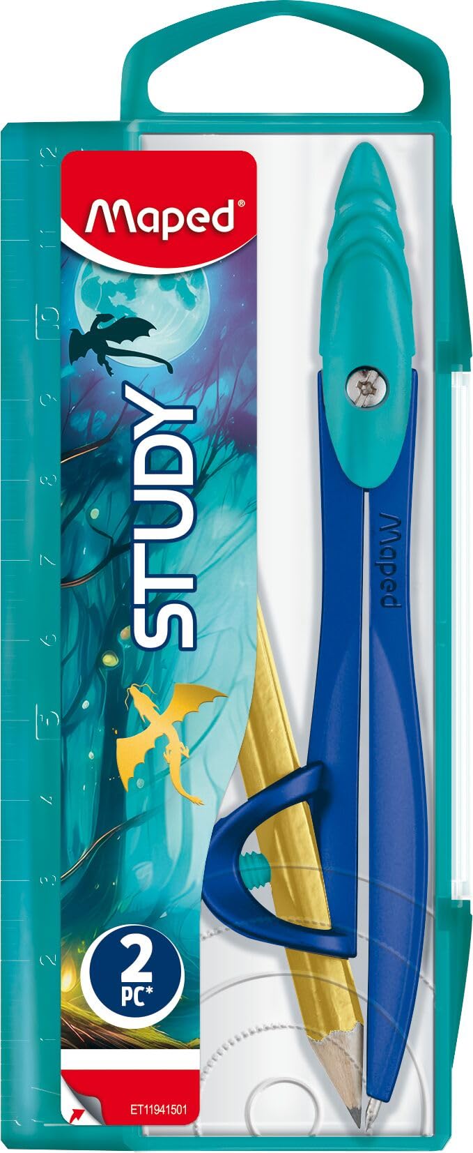 Maped - Study Dragon Compass - Ergonomic Clevis - Universal Ring - Metal Branches - Ages 6+ - School Supplies