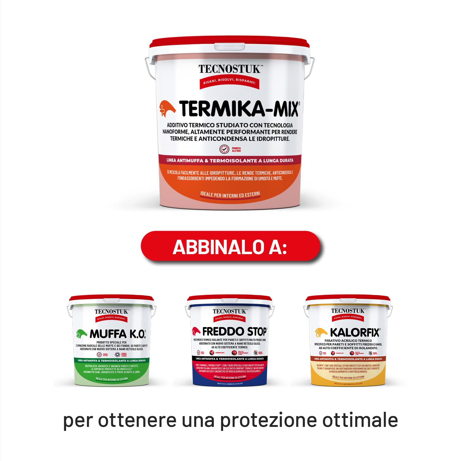 TECNOSTUK Termika-Mix 3 L. – Additivo Termico con Tecnologia Nanoforme per Idropitture, Rende Termiche e Anticondensa le Pitture - Pronto all’Uso, Interni ed Esterni, Classe A+