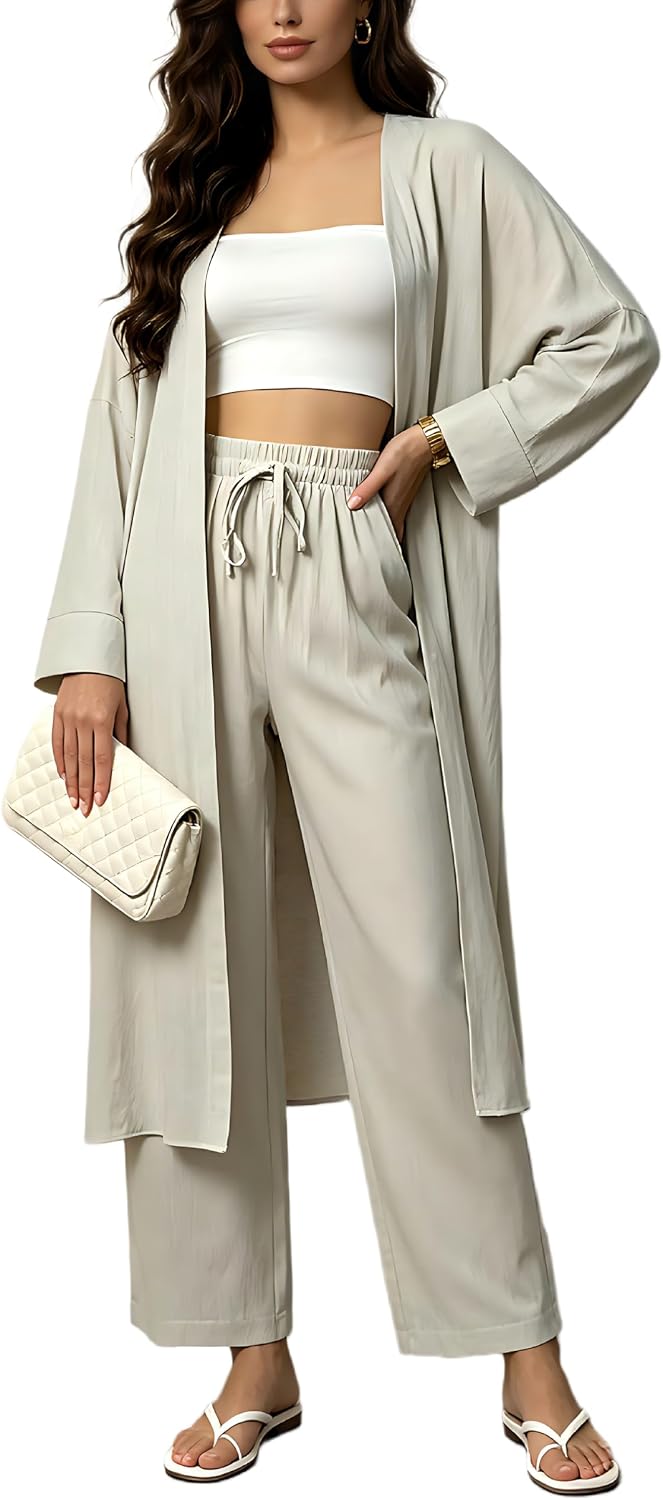 Joyfunear Summer Cute Flowy Cardigan Pants Set Dressy Matching 2 Piece Outfit For Women
