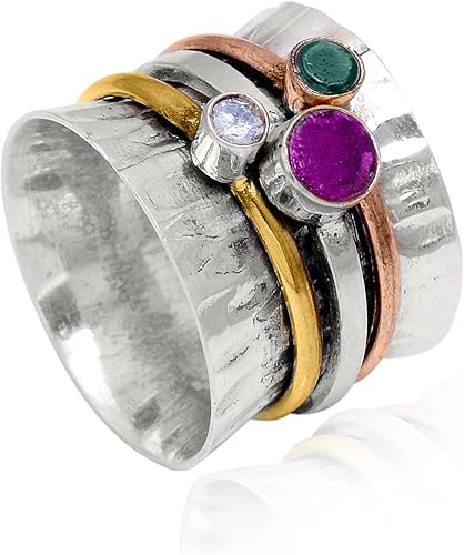 Miniatura 33 de Veracity Jewelry Sterling Silver Fidget Ring Spinner Ring Anxiety Relieving Rings For Unisex Meditation Thumb Worry Healing Birthday Promise Band