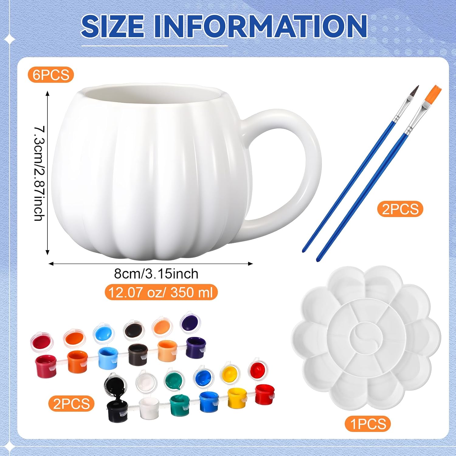 Soulchen 11pcs Fall Pumpkin Paint Your Own Mug Kit, 6 Ceramic Halloween Cup