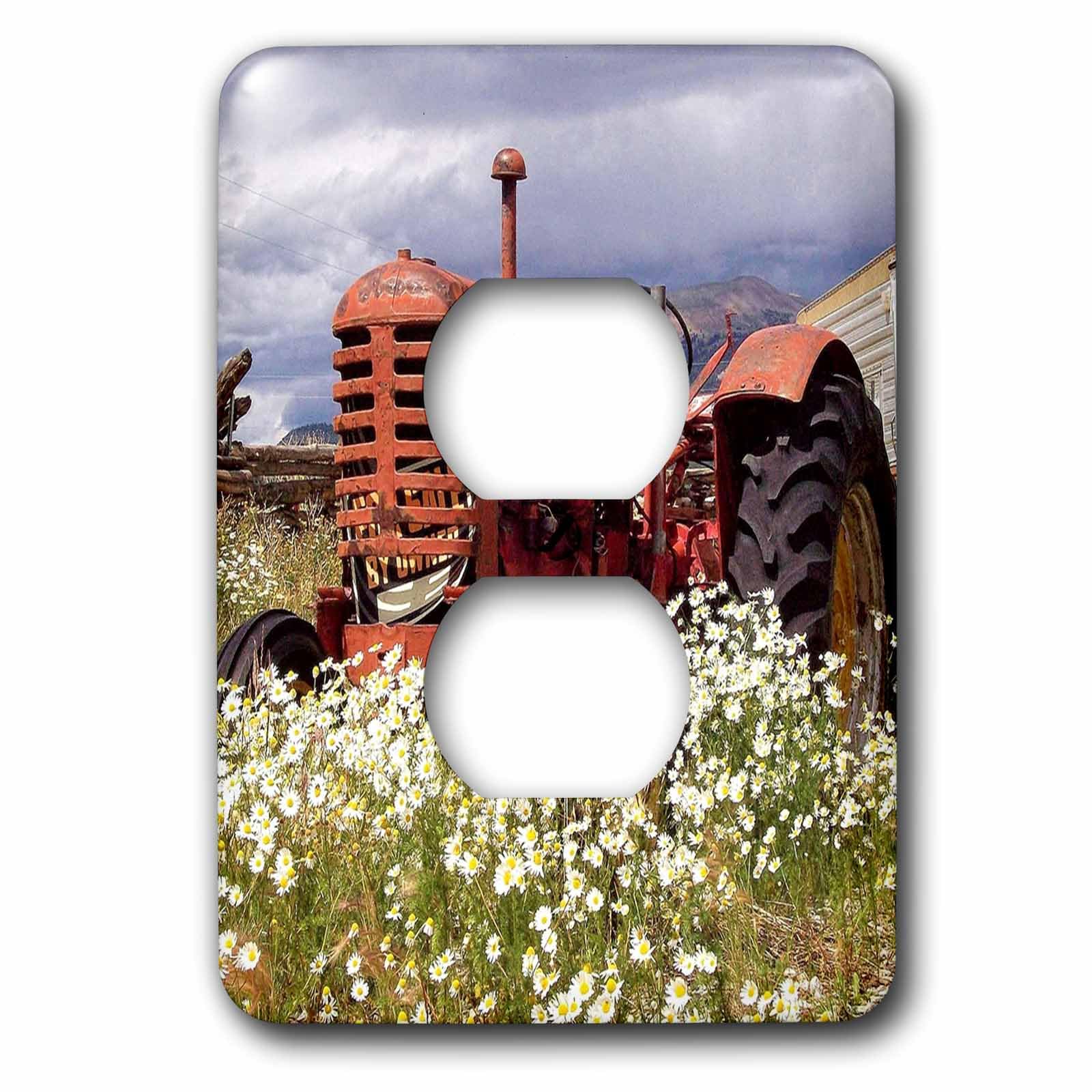 Plaque double prise tracteur vintage pour masquer les fixations murales