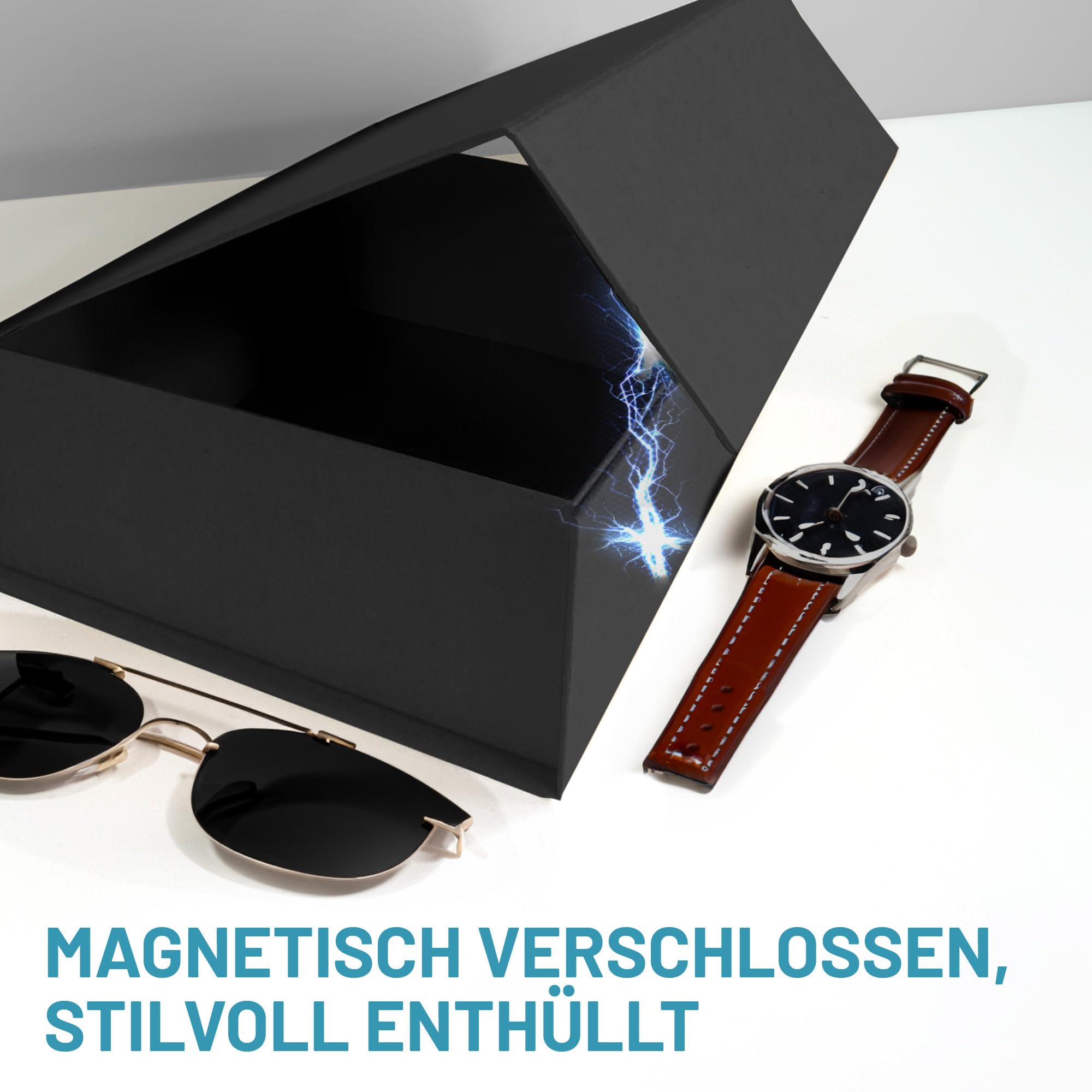Verpackungswelt Geschenk-Box mit Deckel | 38 x 27 x 14 cm (10er Pack) | Geschenk-Karton mit Magnet-Verschluss | Perfekt für Geburtstag, Hochzeit, Weihnachten, Geburt | Geschenk-Verpackung in Schwarz