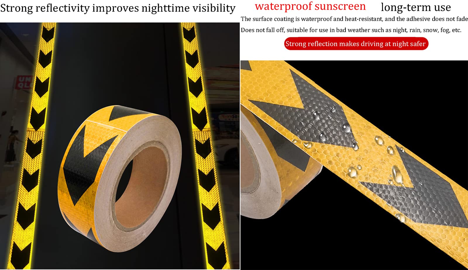 Nastro Adesivo Riflettente 25m X 5cm - Giallo E Nero Con Frecce Per Sicurezza Notturna - Foto 8