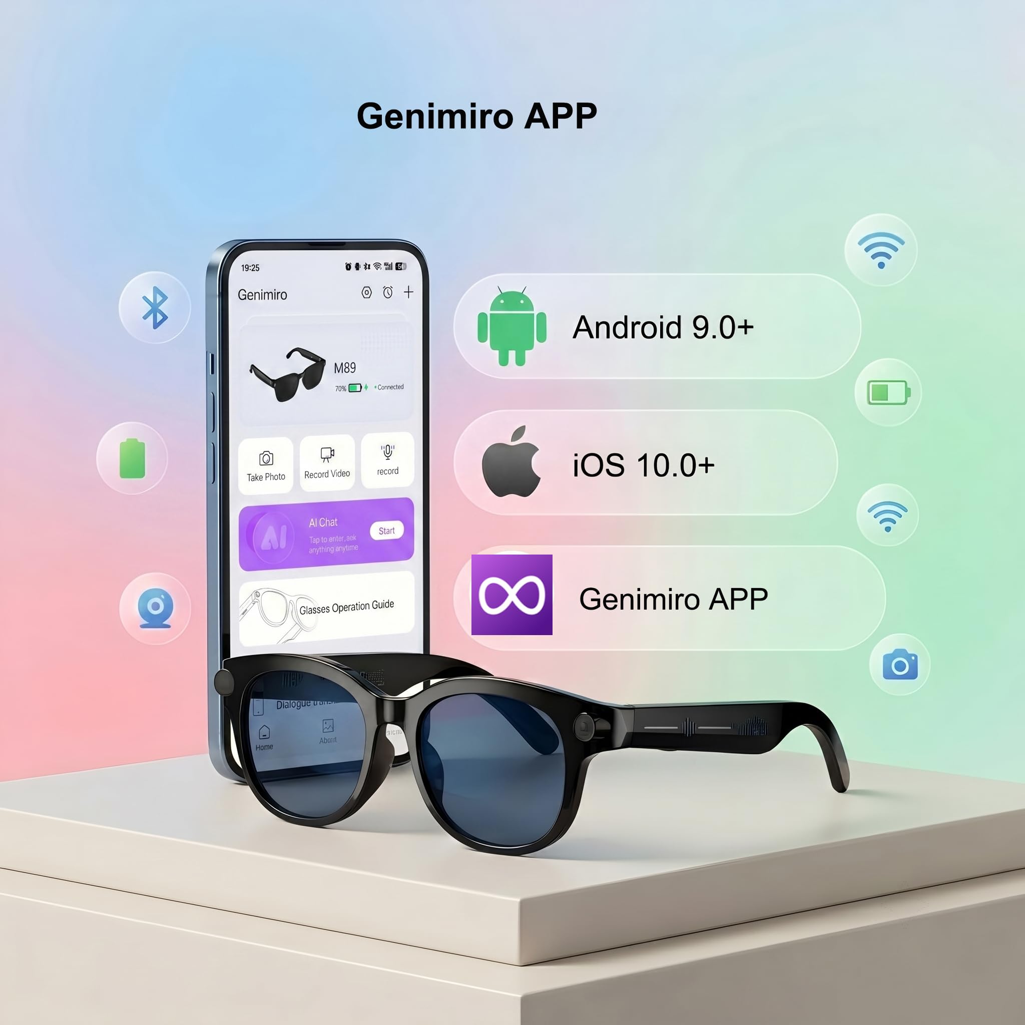 Occhiali intelligenti con IA, con telecamera HD, assistente di chat AI ChatGPT integrato, traduzione in tempo reale/audio a orecchio aperto/registrazione video/chiamate Bluetooth/riproduzione musicale