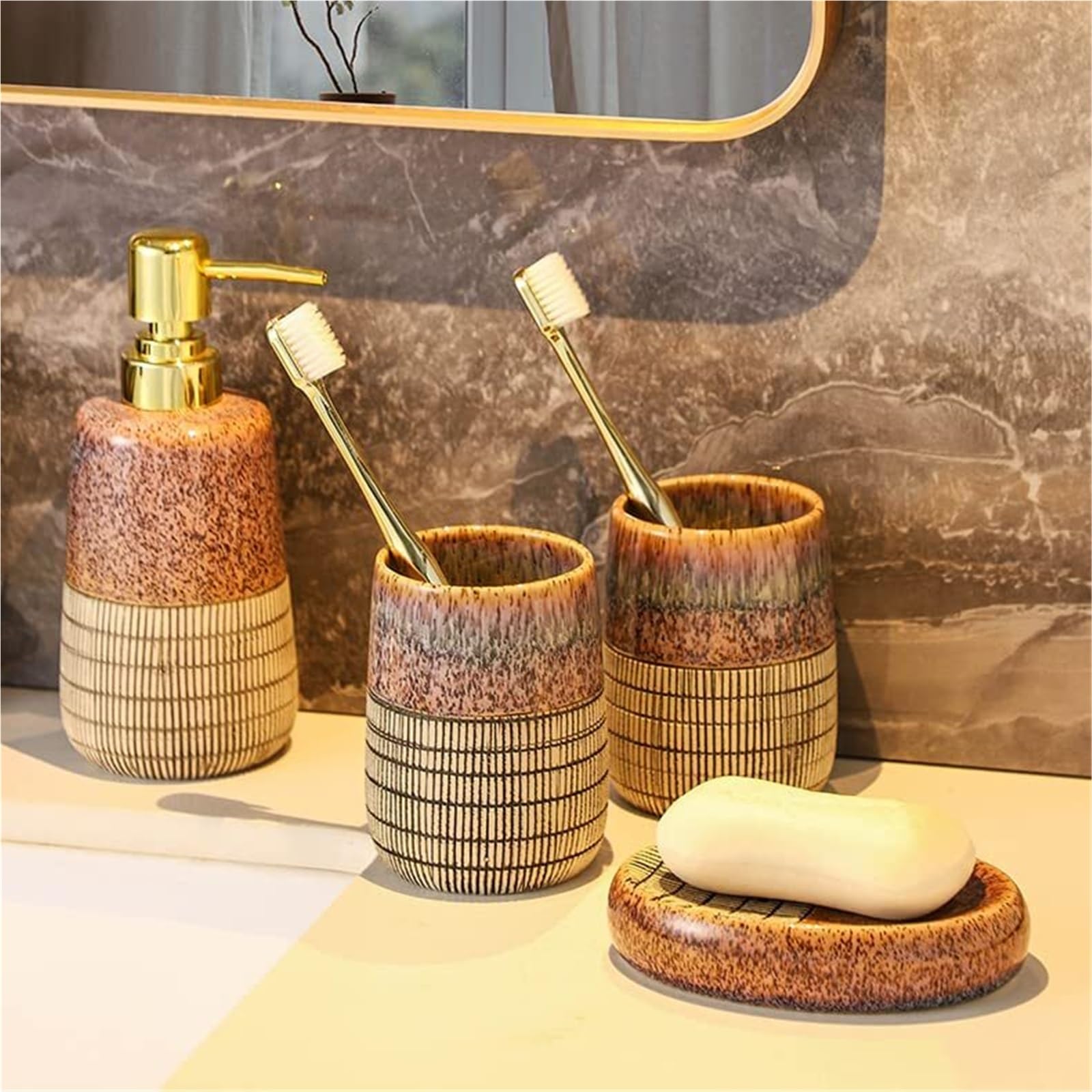 Bathroom Sets El Juego de Accesorios Incluye dispensador jabón, Plato for, Vaso y Soporte for cepillos Dientes (4 Piezas) Coastal Decor