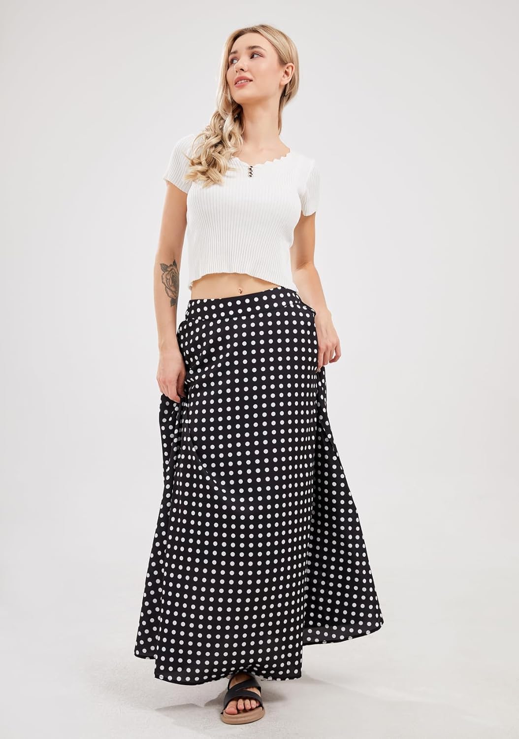 chouyatou Women's Elegant High Waisted Polka Dot A Line Pleated Swing Bohemian Maxi Skirt - Image 2