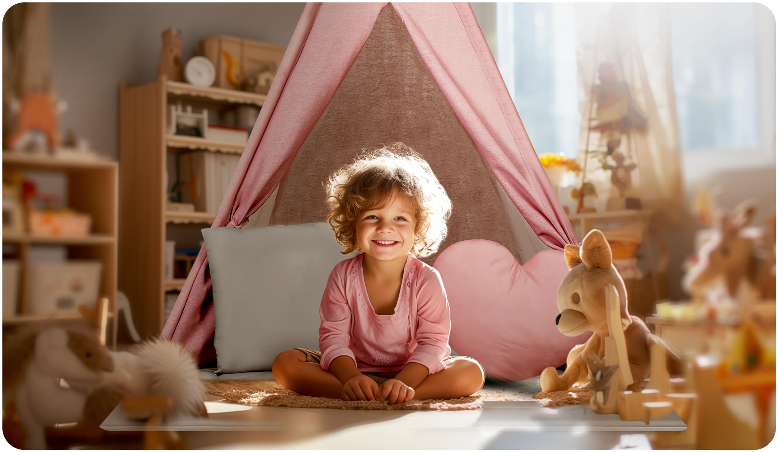 Nukido namiot dla dzieci tipi teepee wigwam z girlandą, poduszkami, dużą matą i stabilizatorem różowo-szary