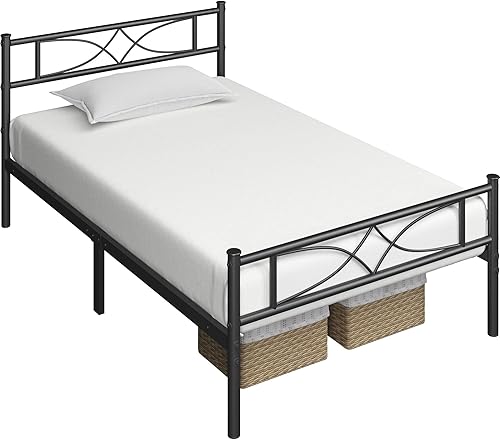 Miniatura 48 de Yaheetech Base de cama de metal tamaño matrimonial, base de cama de plataforma, base de colchón con cabecera y estribo de diseño curvo, no necesita