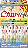 INABA Churu Lickable Cat Treats Tuna Variety Box, 20 Creamy Purée Tubes with Taurine & Green Tea, High Moisture Low Calorie