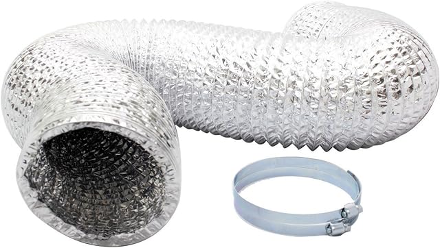 SunStream 4 Inch 32 Feet Non-Insulated Flex Air Aluminum Ducting Dryer Vent Hose for HVAC Ventilation, 2 Clamps included