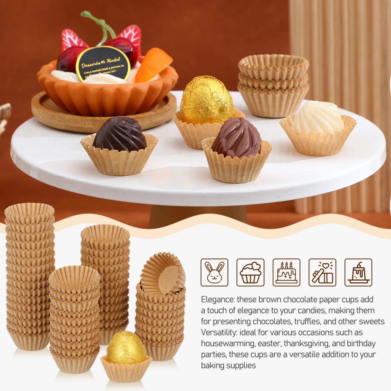 TOPBATHY Lot de 1 000 mini moules à muffins pour la cuisson chocolat, à la truffe, à la boulangerie, à la truffe, à la truffe, à la truffe, en papier, kaki, mini moules à gâteaux marron