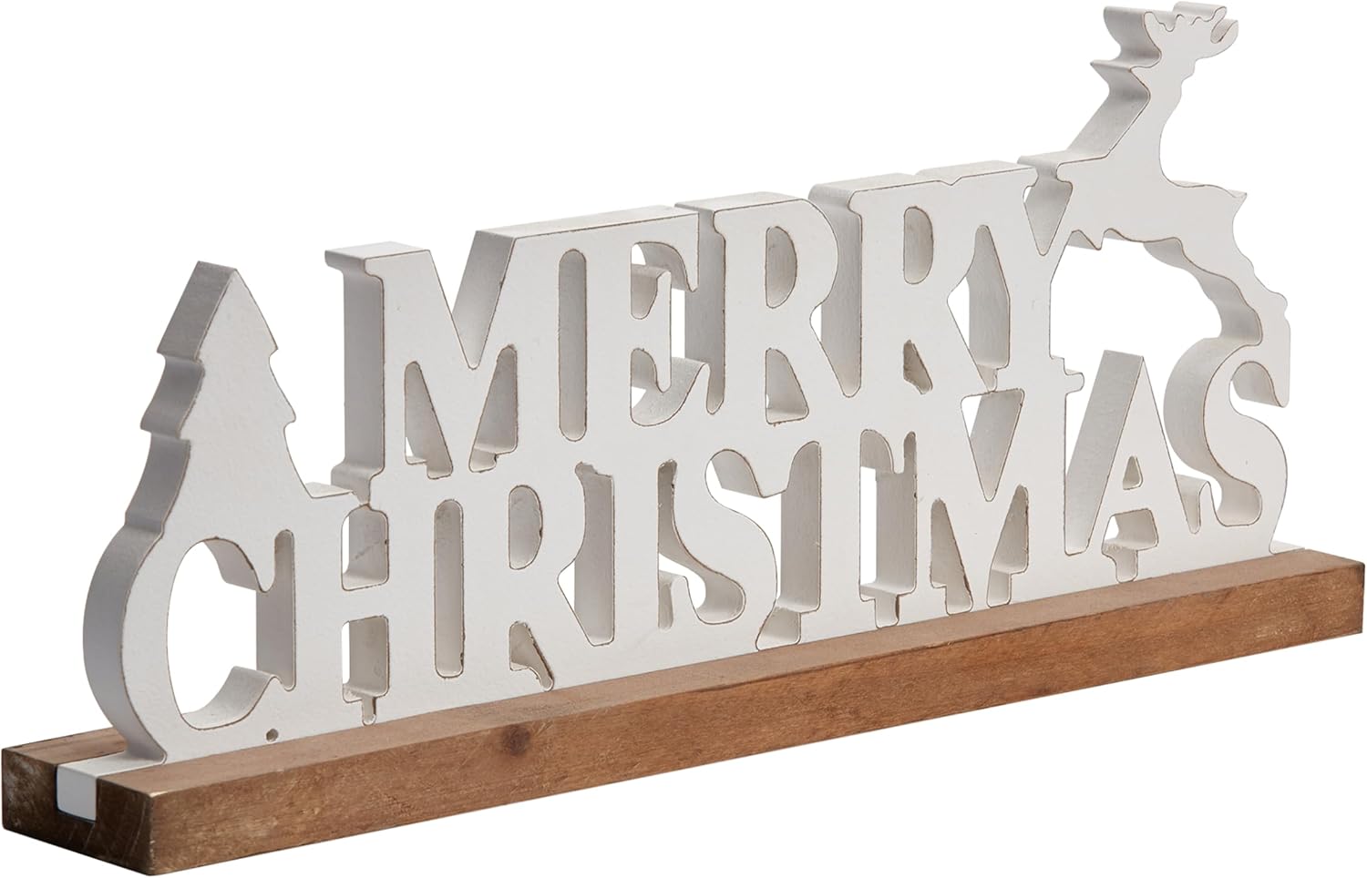 Rustic Merry Christmas Signs for Home Decor 16 Inches, Farmhouse Wooden Noel Christmas Decor, Distressed Winter Decoration with White Tree and Deer for Tabletop Living Room