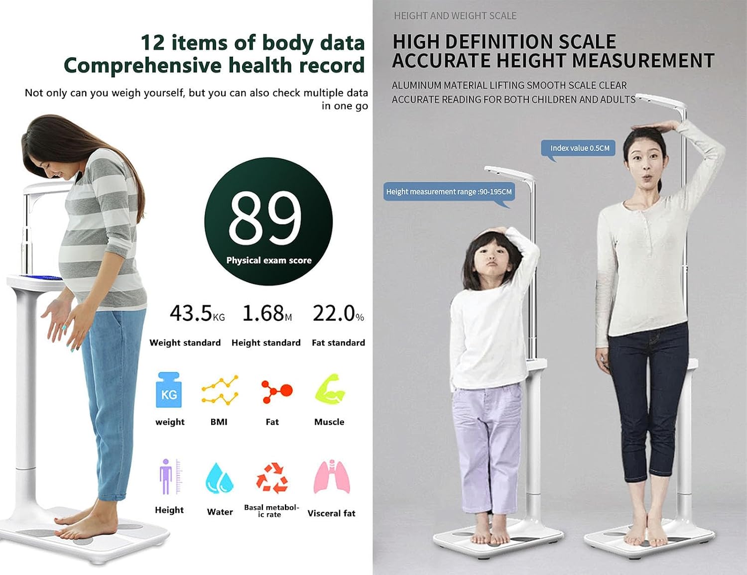 Professional Digital Physicians Scale,440lbs/200kg Capacity Digital Medical Scale for Height Scale Range 80-195CM BMI Body Fat Measurement Device