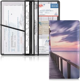 Sunset Lighthouse Car Registration and Insurance Holder, PU Leather Glove Box Organizer with Magnetic Closure for Essential Documents, Cards, Driver License