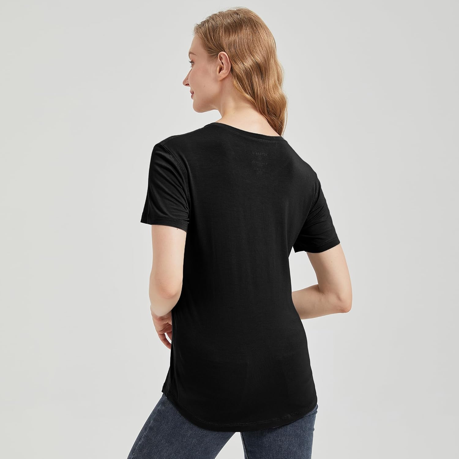 netdraw Women's Lightweight and Soft Bamboo Viscose T-Shirt Curved Hem Crew Neck Smooth Trendy Sleep Lounge Pajama Tops - Image 6