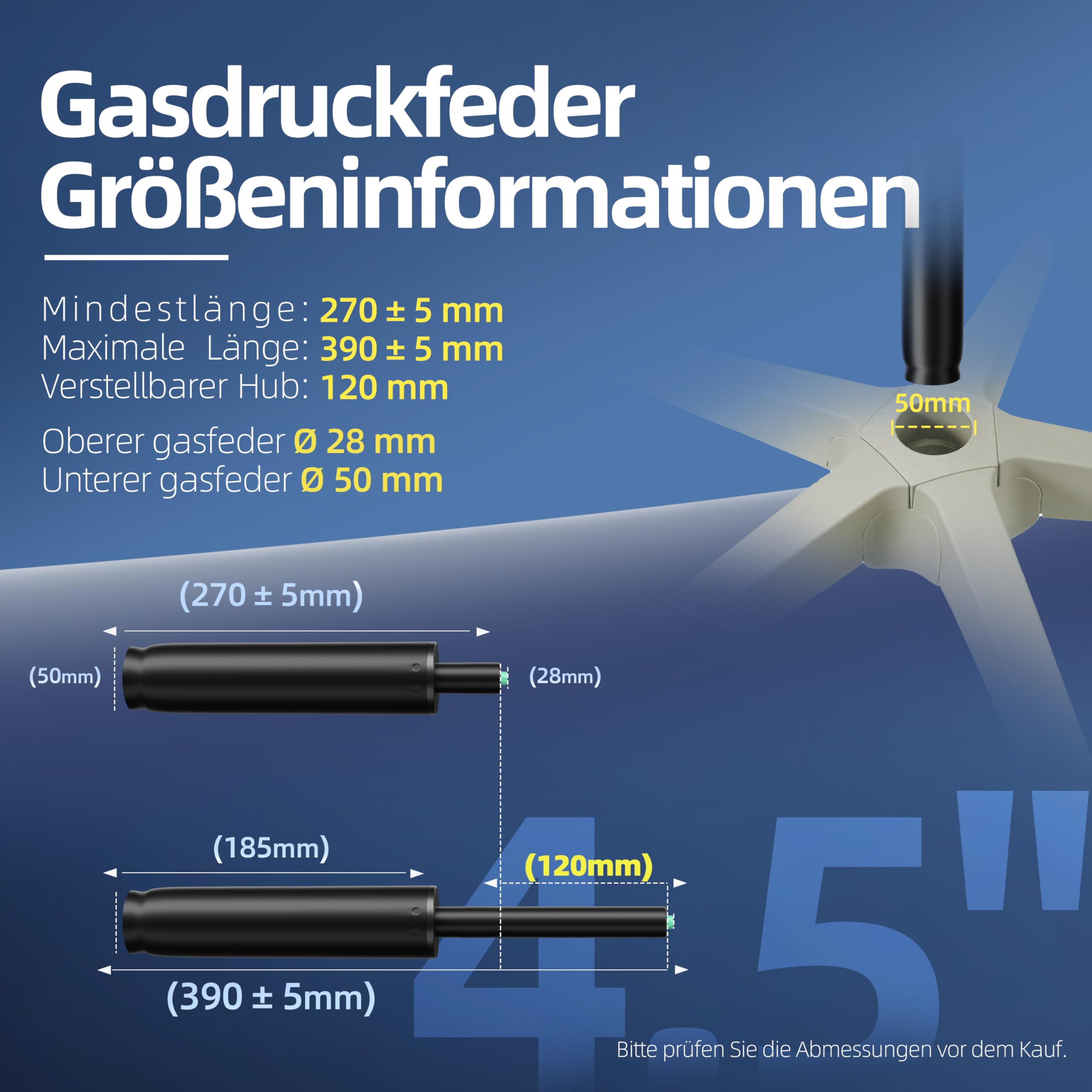 Mastery Mart Gasdruckfeder für Bürostühle, Länge 272mm - 388mm Gasdruckfeder, Gasdruckdämpfer Belastbar bis 450 kg, Bürostuhl Ersatzteile, TÜV, Klasse 4, Universelle Passform (Schwarz, Nicht für 1KEA)