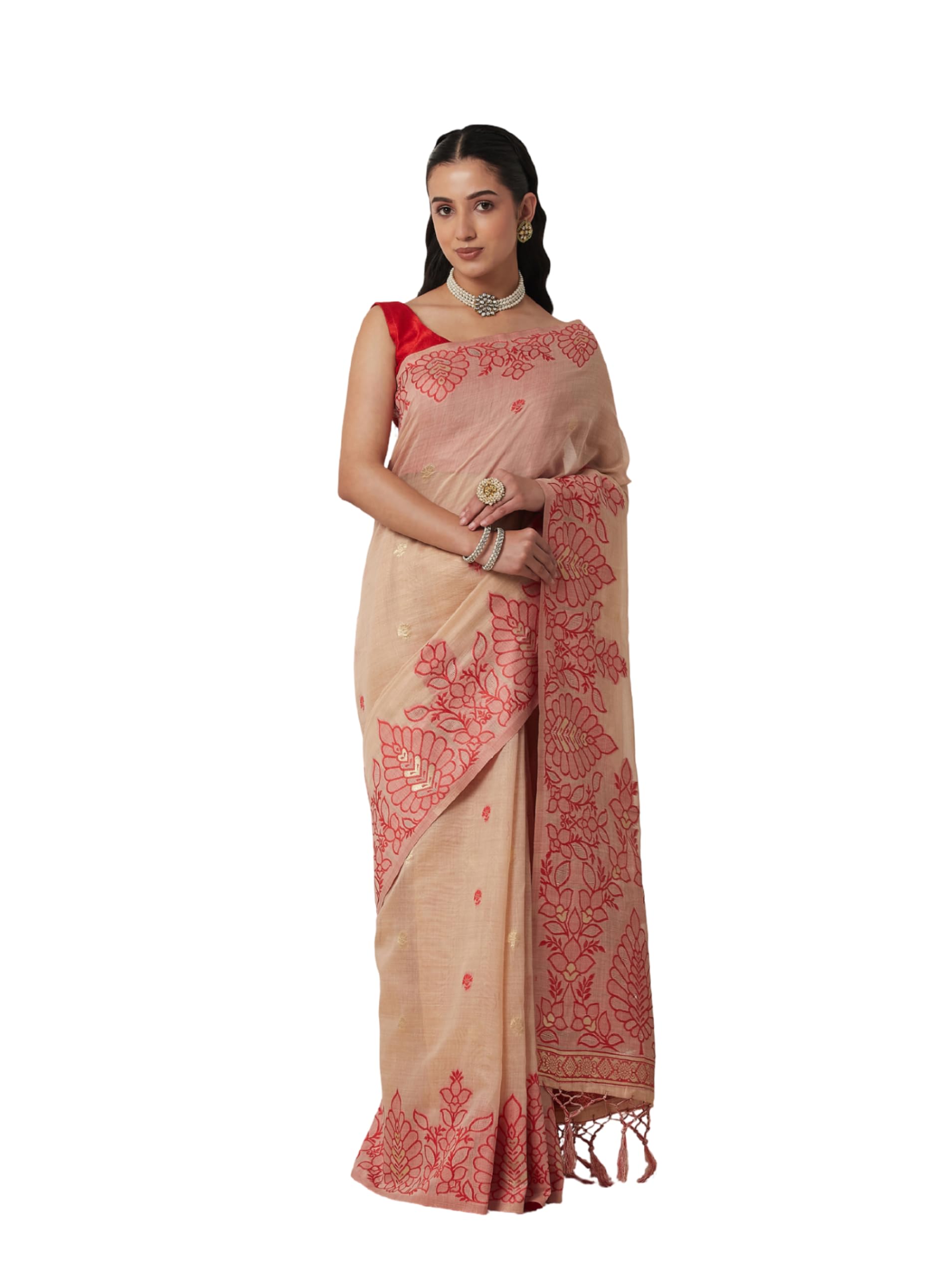 garden vareli Women's Cotton Blend Floral Woven Design Bottle Saree with Unstitched Blouse Piece-picture-17