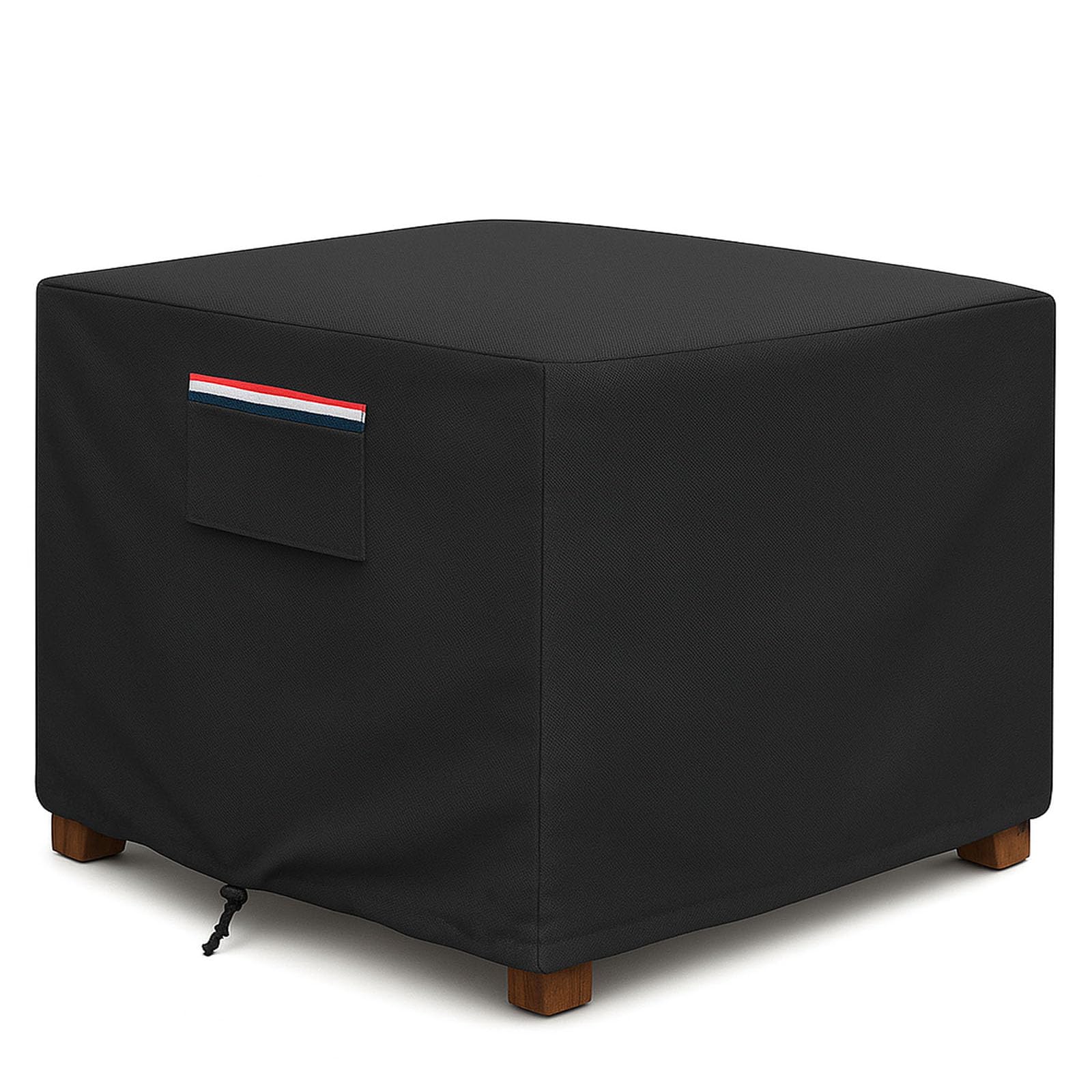 Square Waterproof Patio Ottoman Cover, 600D Heavy Duty Outdoor Furniture Cover with Windproof Buckles Air Vents, All-Weather Protector for Patio Ottoman or Outdoor Side Table 25 x 25 x 18 Inch, Black