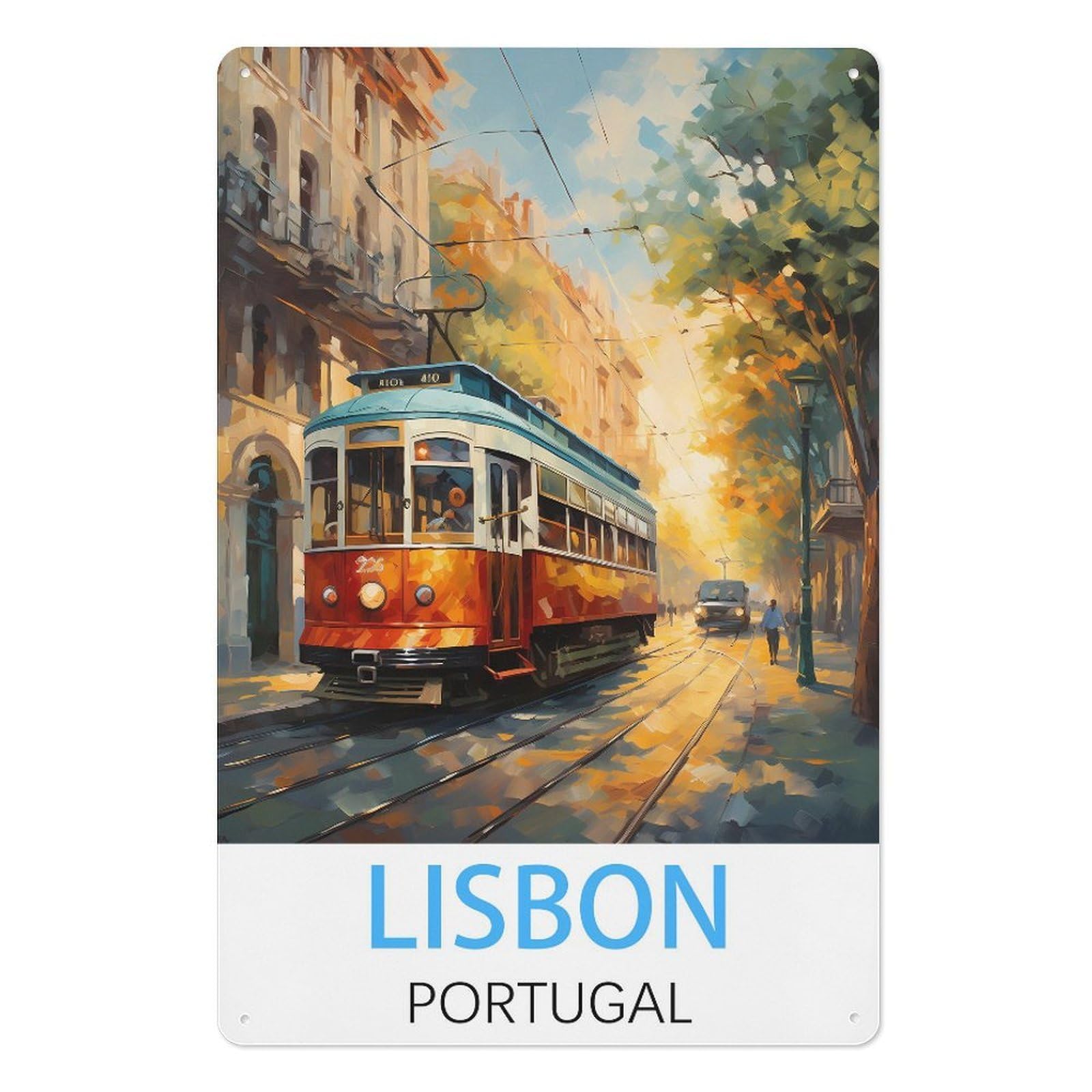 Lisbon Portugal Retro Design Tin Paintings Vintage Tin Sign 08x12inch(20x30cm) Wall Art for Home Office Bedroom Living Room Cafes Wall Decor