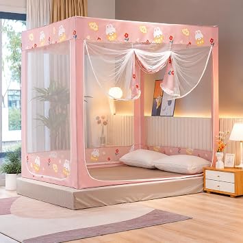 Mosquito Net for Bed, Freestanding Bug Protection Canopy,Pink Full | Breathable mesh, bug protection, privacy canopy, easy install for queen king beds, bedroom nursery dorm camping patio travel