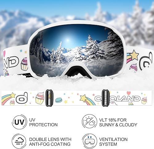 Miniatura 7 de Odoland Casco de esquí para niños, casco de nieve con gafas de esquí, a prueba de golpes, resistente al viento, cascos de seguridad para deportes de