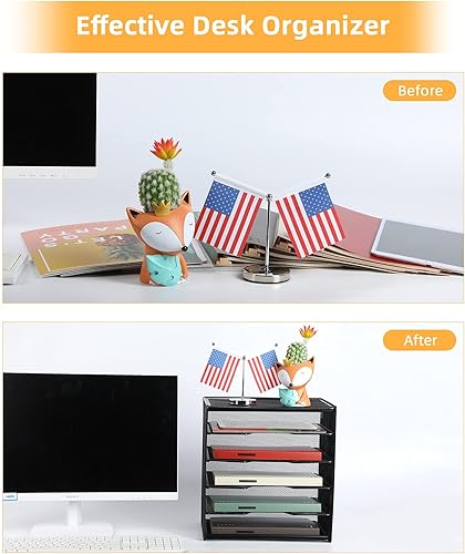 Miniatura 3 de Organizador de escritorio, paquete de 2, organizador de bandejas de papel para cartas, organizador de archivos de escritorio de malla con 6