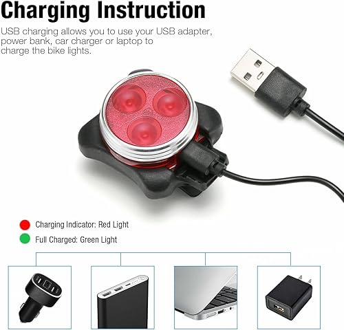 Miniatura 6 de Juego de faros LED para bicicleta recargables USB y luces traseras LED (juego de 2 luces)