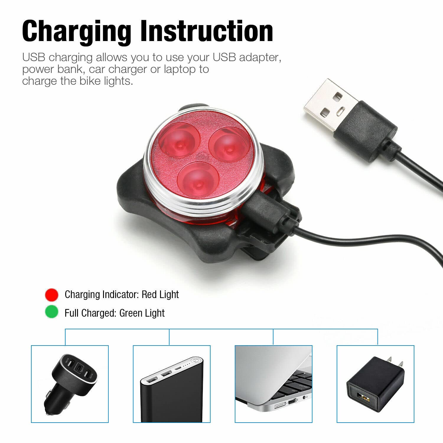 Set di luci per bicicletta ricaricabili, super luminose anteriori e posteriori a LED, 650 mAh, batterie al litio, 4 opzioni di modalità (2 luci totali [totale di 4 luci])