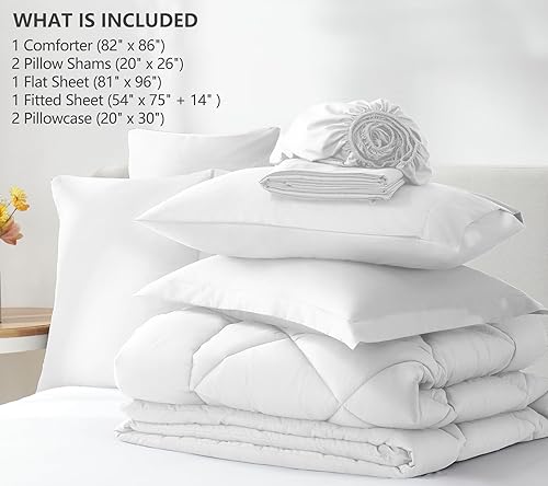 Miniatura 6 de CozyLux Full Size Comforter Sets White - 7 Pieces Bed in a Bag Full, Luxury Soft Bed Set for All Seasons, Bedding Set with Down Alternative Blanco
