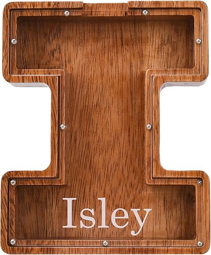 Vista 32 de Alcancía de madera personalizada con nombre grabado láser, 1.8 pulgadas de grosor, letras del alfabeto, banco de monedas, caja de dinero, iniciales