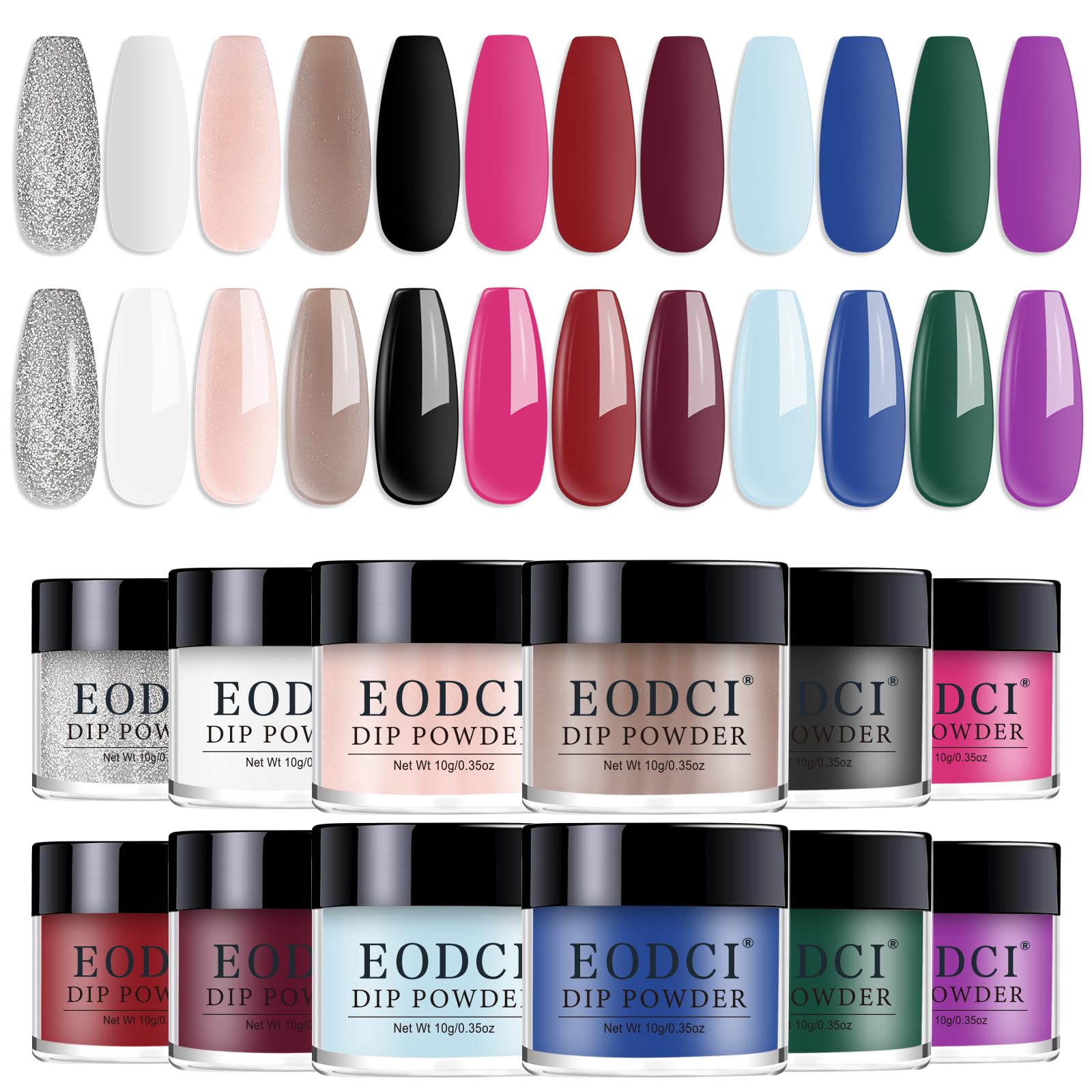EODCI Juego profesional de polvo para inmersión, 12 colores, arte de uñas de San Valentín, principiante, salón de manicura, bricolaje, brillo en casa, blanco, rojo, azul, morado, no requiere lámpara