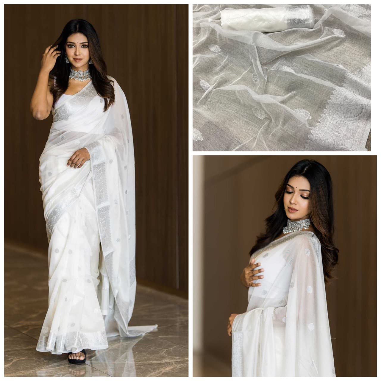 Avantika Fashion Damskie bawełniane lniane sari z bluzką