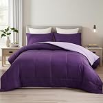 Ensemble de couette réversible léger Exclusivo Mezcla taille reine, couette alternative en duvet avec 2 taies d'oreiller, ensemble de literie taille reine pour toutes les saisons, violet profond/lilas