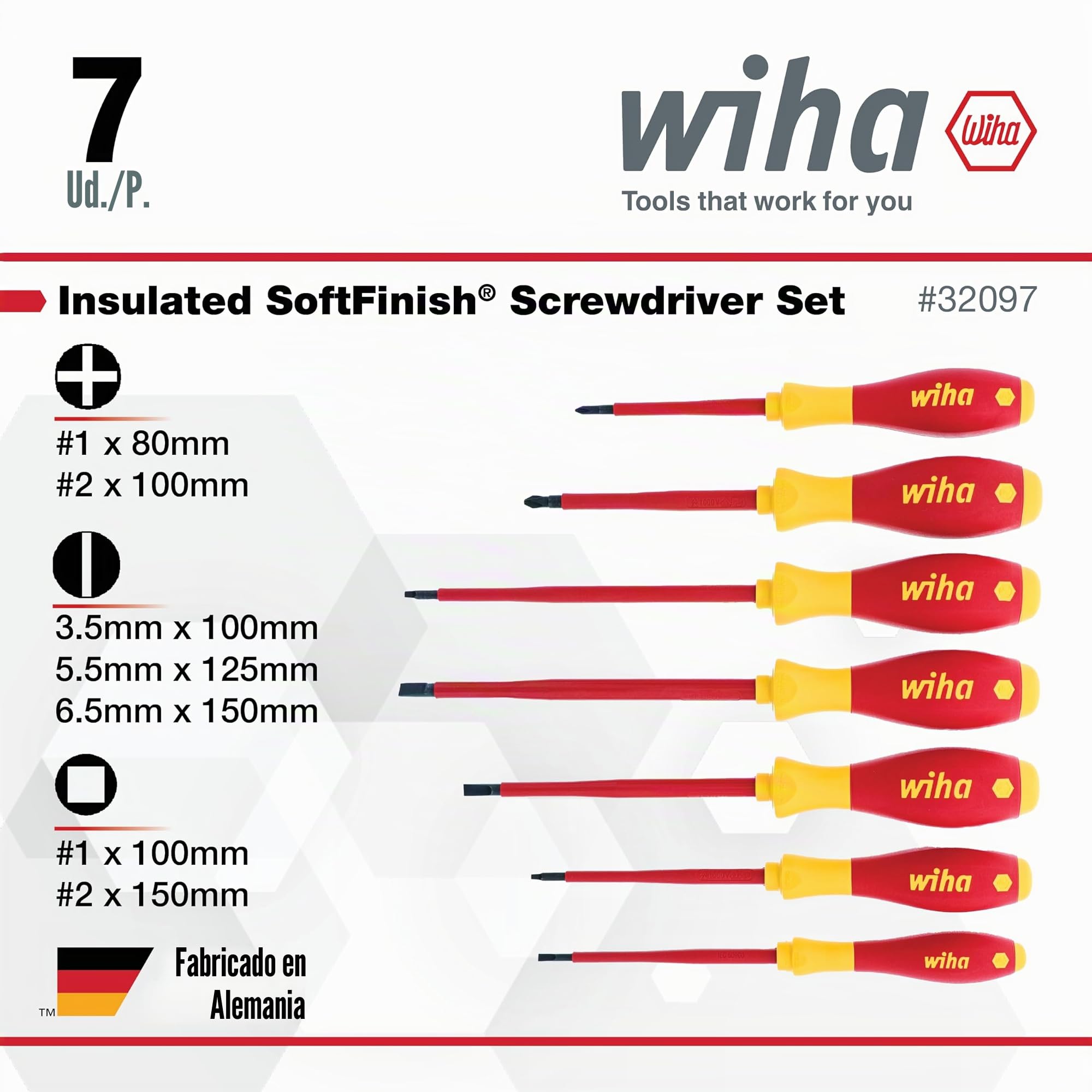 Wiha 32097 | Juego de destornilladores aislados SoftFinish de 7 piezas