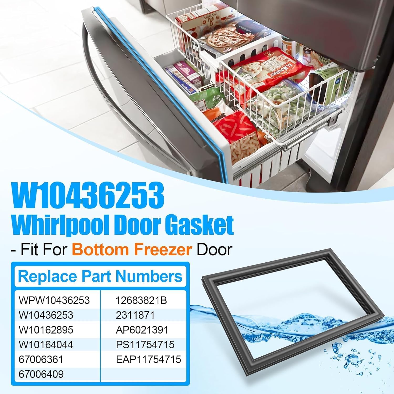 UPGRADED W10436253 WPW10436253 Refrigerator Door Gasket Compatible with Whirlpool Maytag Kitchenaid Fridge Freezer Door Gasket Replacement W10164044 Black Kenmore Refrigerator Door Gasket Freezer Seal