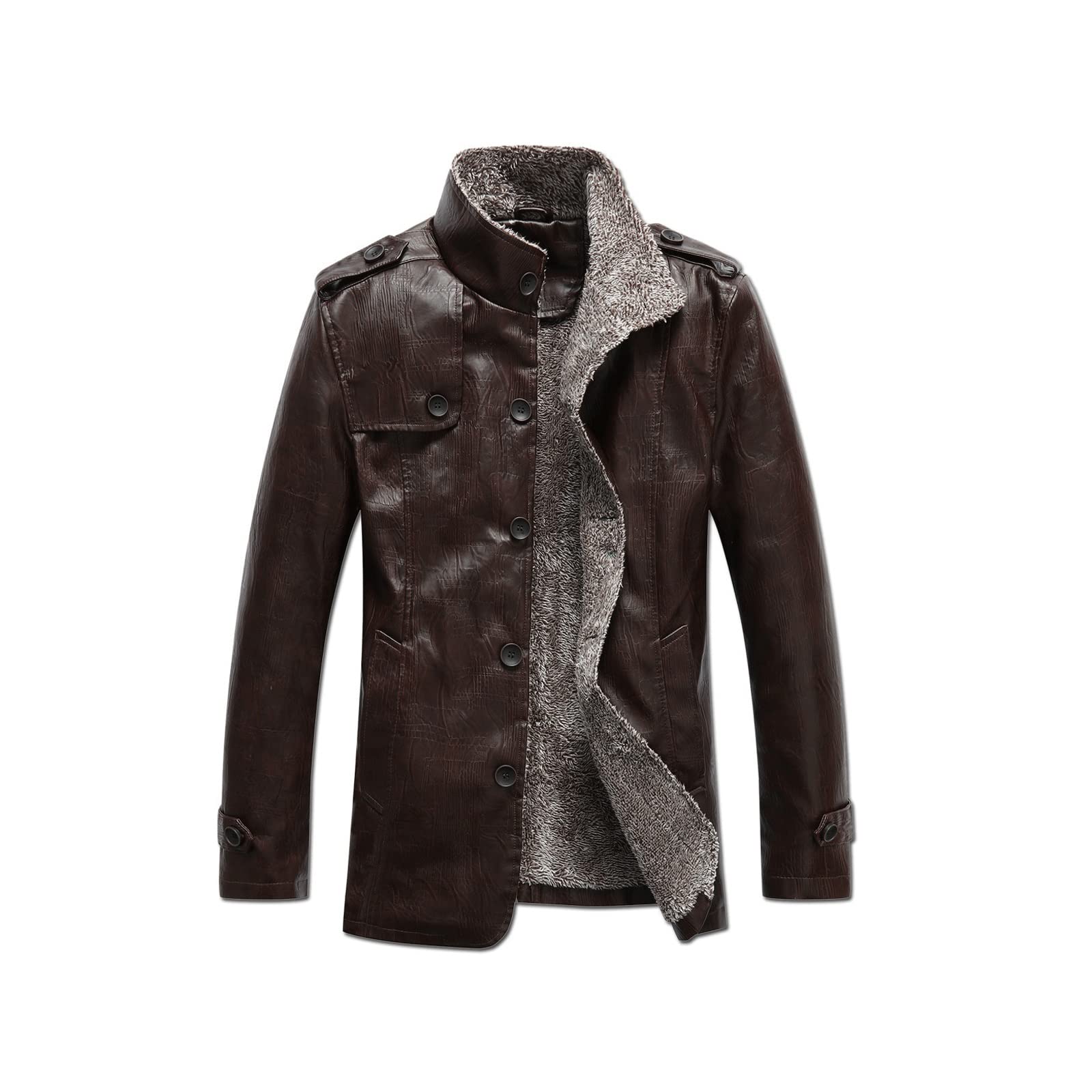 Gxswlaaa Jacket for Men, Men Solid Long Sleeve Faux PU Leather Coat Water Washig 8XL Thick Slim Men 