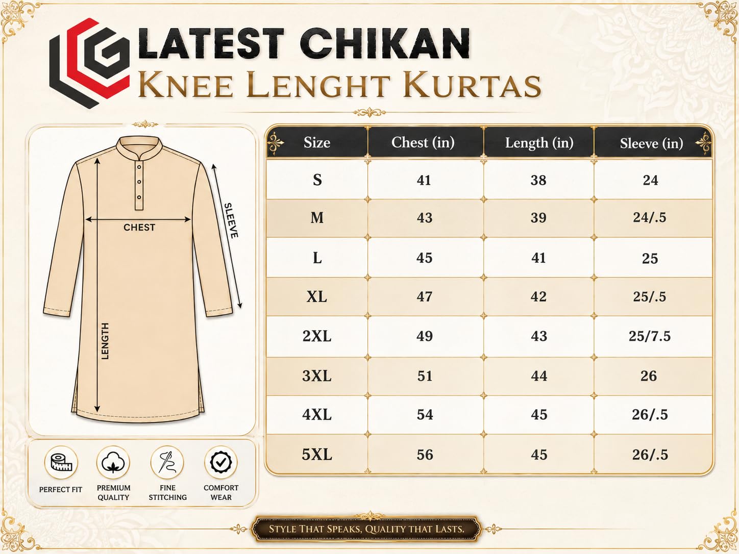 LATEST CHIKAN Men's Cotton Regular Fit Textured Long Kurta Full Sleeves - Casual Ethnic Wear -LK-DBL-RBL-42 Royal Blue 4