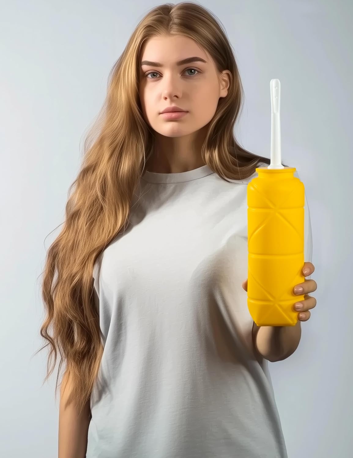 Foldable Compact Silicone Douche Bottle, Reusable Travel Douche Kit, 24 FL Oz Capacity, Yellow