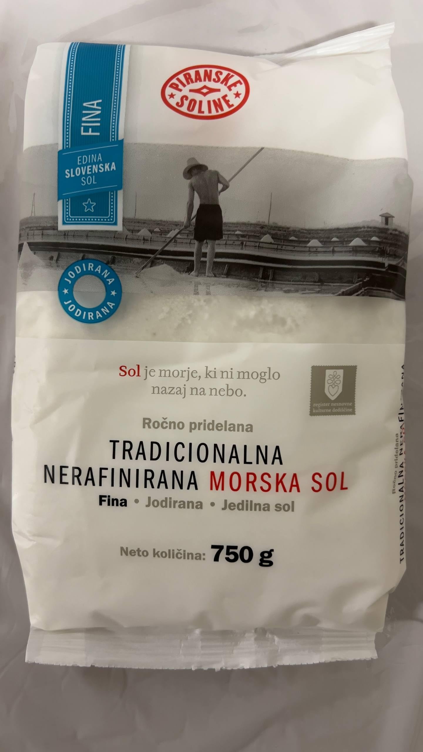 SORINA Sal marina sin refinar yodada fina tradicional (bolsa de 750 gramos) - Sal marina totalmente orgánica y sin refinar - Buena para cocinar y sal de mesa (26 oz)