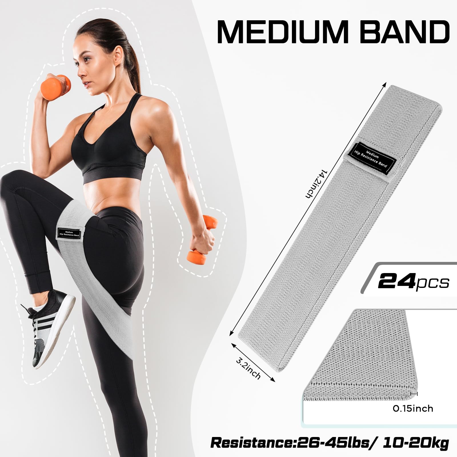 24 bandas de resistencia de tela para entrenar fuerzas para mujeres y hombres, bucle de resistencia para piernas y glúteos, yoga, pilates, rehabilitación, fitness y hogar